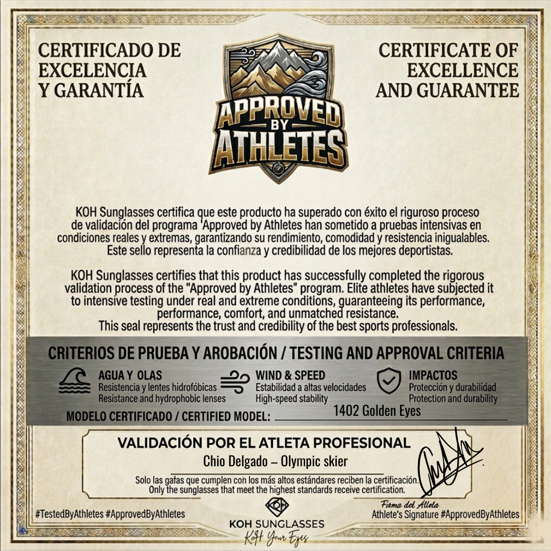 CERTIFICADO DE EXCELENCIA Y GARANTIA FIRMADO POR DEPORTISTAS DE ELITE firmado por Chio Delgado – Esquiadora Olímpica